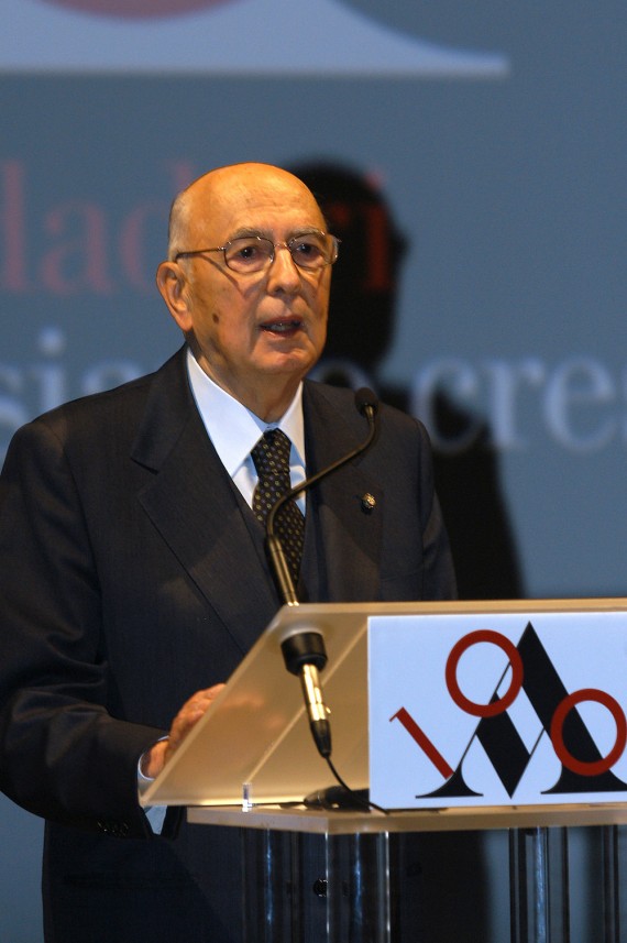 The President of the Italian Republic Giorgio Napolitano visits Mondadori on the occasion of the centenary of the publishing house